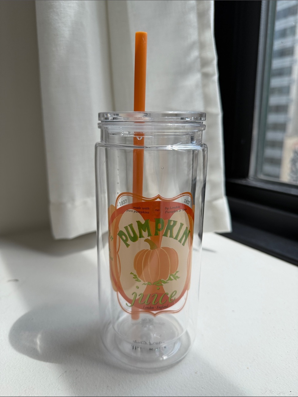 Harry Potter Pumpkin Juice Clear Double-Wall Tumbler with Orange Straw - Chicago